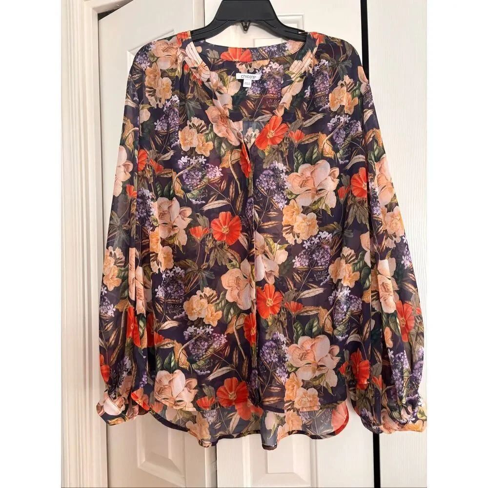 Chico’s Floral Print Button Front Tunic Top